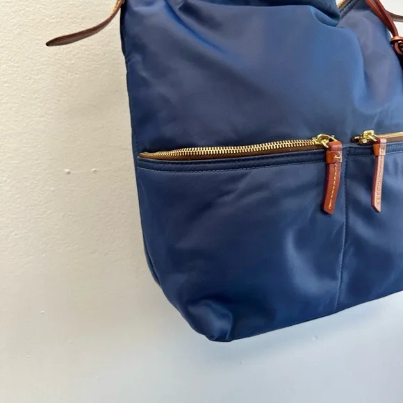 Dooney & Bourke Navy Nylon Shoulder Bag with Brown Leather Trim - Picture 3 of 9